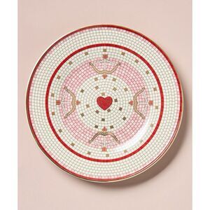 Anthropologie Bistro Tile Valentine’s Dessert Plate 8" Bow & Arrow Stoneware NEW